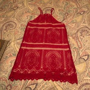 Red lace mini dress